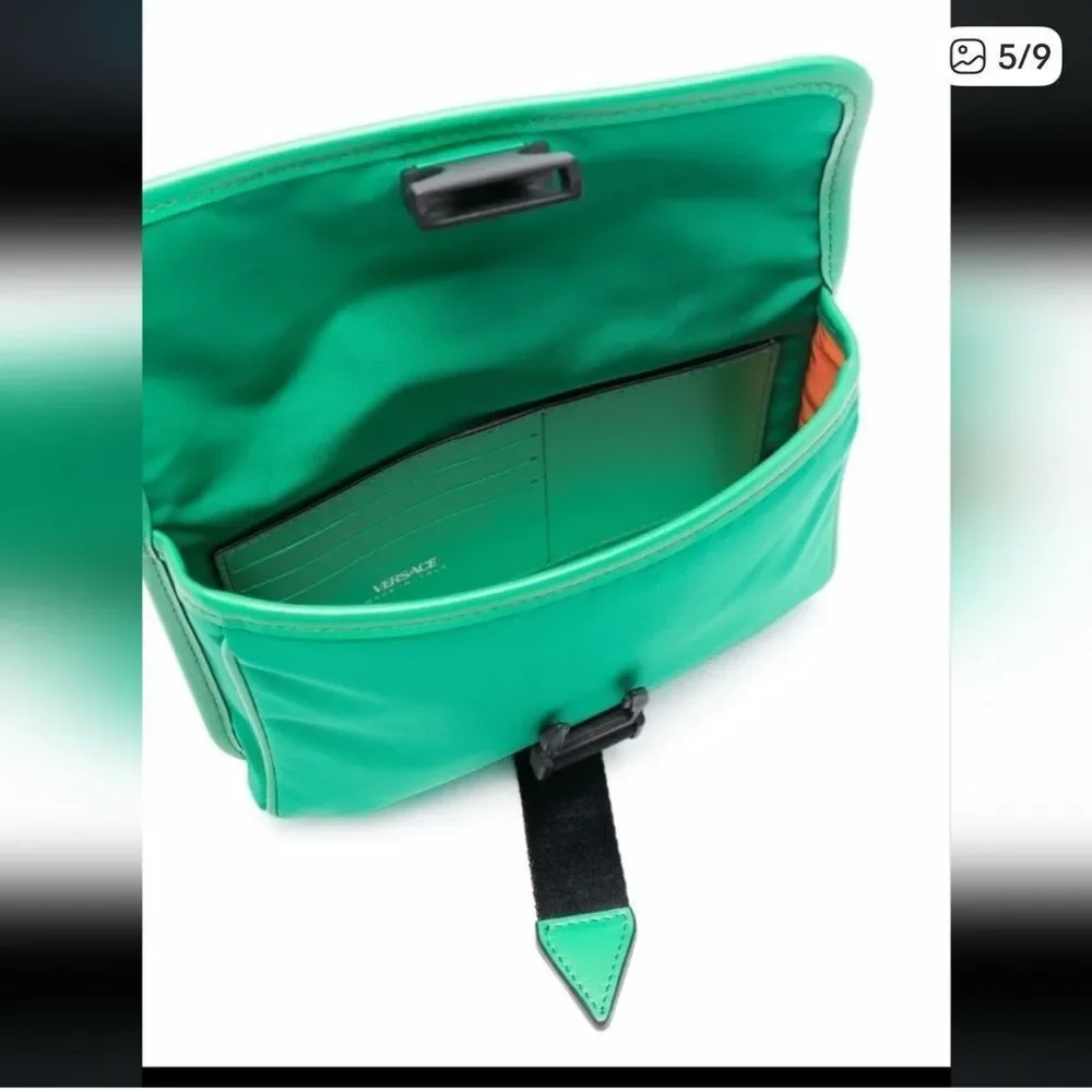 SALE Versace Green leather small La Medusa messenger bag